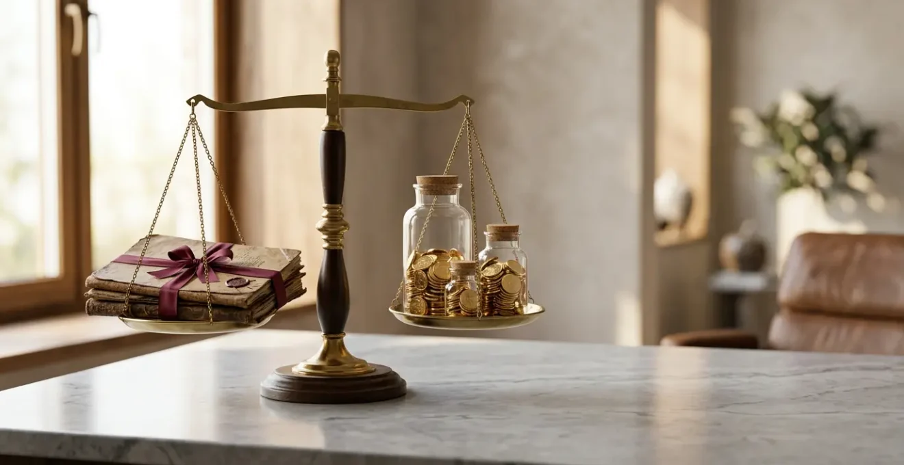 Balance équilibrée entre assurance vie et épargne de précaution avec effet de profondeur