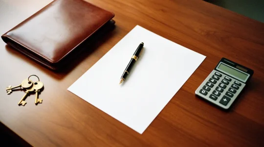 Documents de planification successorale avec calculatrice et stylo plume sur bureau en bois