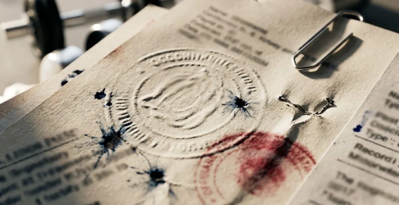 Gros plan macro sur des textures de papiers administratifs avec tampons et signatures illisibles