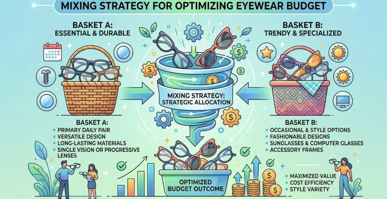 Illustration de la stratégie de mixage entre Panier A et Panier B pour l'optimisation du budget lunettes